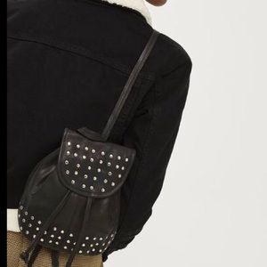 TOPSHOP Black Mini leather studded flap backpack